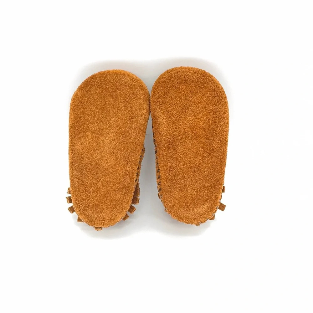 Minnetonka Baby Moccasins Infants 1 Brown Suede Fringe Soft Sole Boho Western